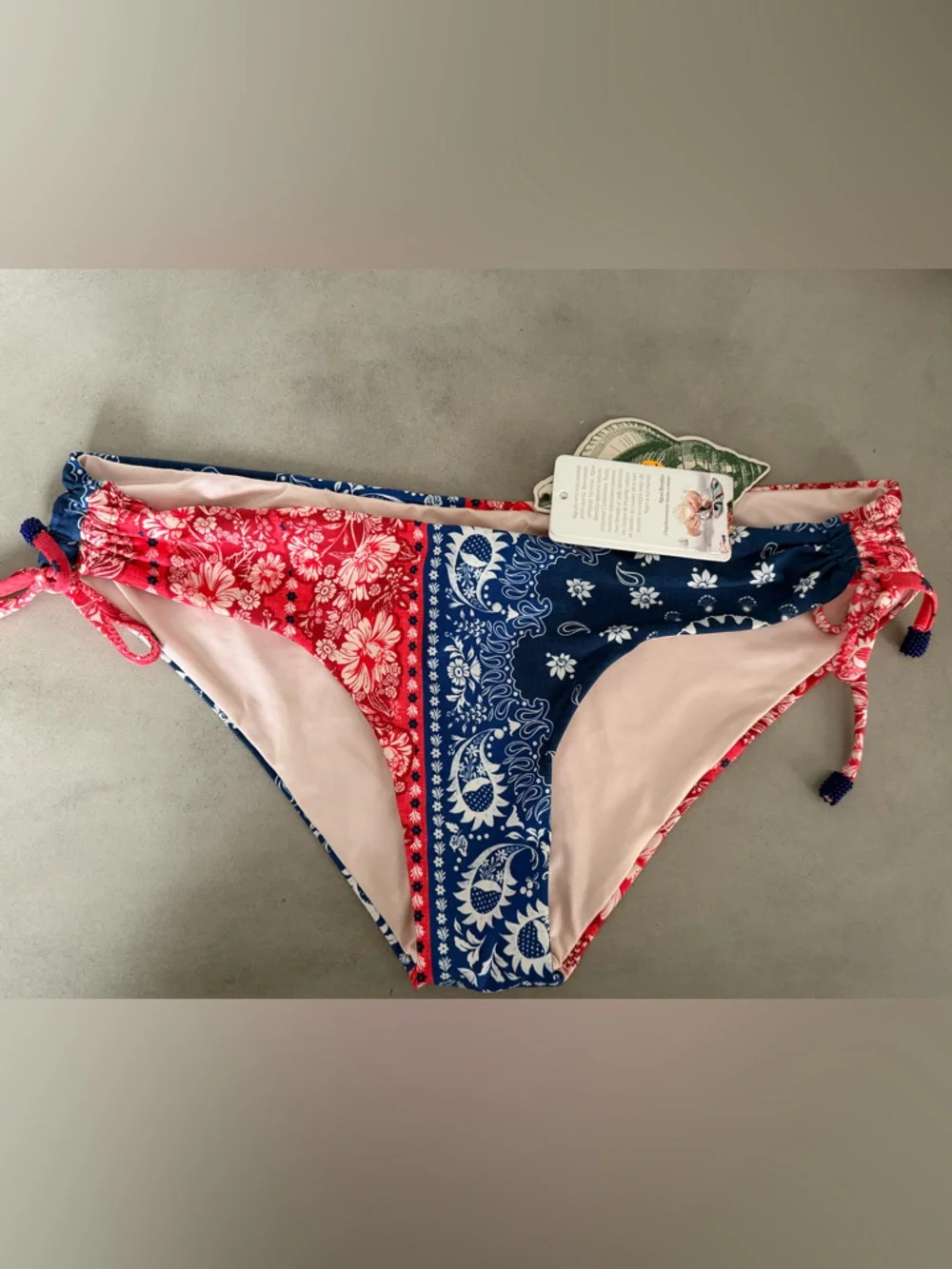 Agua Bendita Eda Atma Two Tone Bikini Bottom Women's ruched side tie XL